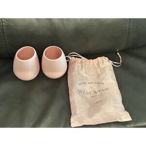 Odeme What A Pair Pink 2 Silicone Wine Glasses w/ Carrying Bag NIB
